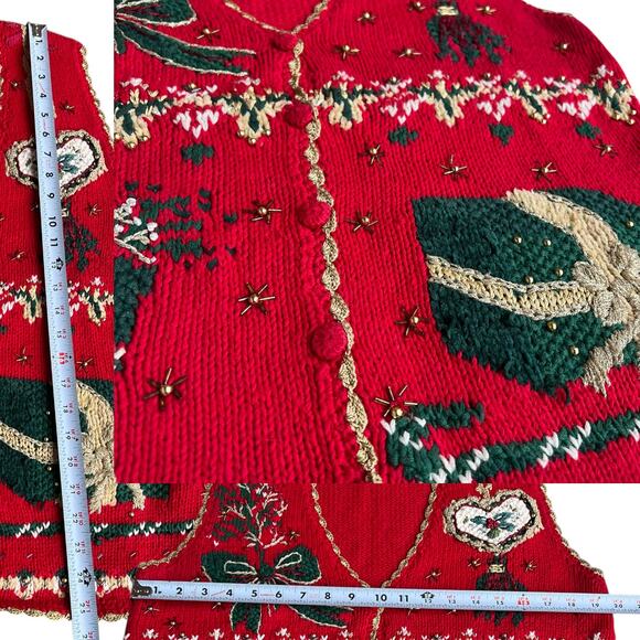 Tiara International 1998 Stocking Gift Beaded Holiday Detailed Sweater Vest Sz S - Picture 3 of 7